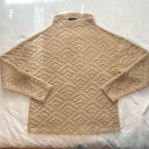 Tribal Textured Super Soft Mock Neck Sweater M Beige Tan fuzzy cozy Women’s